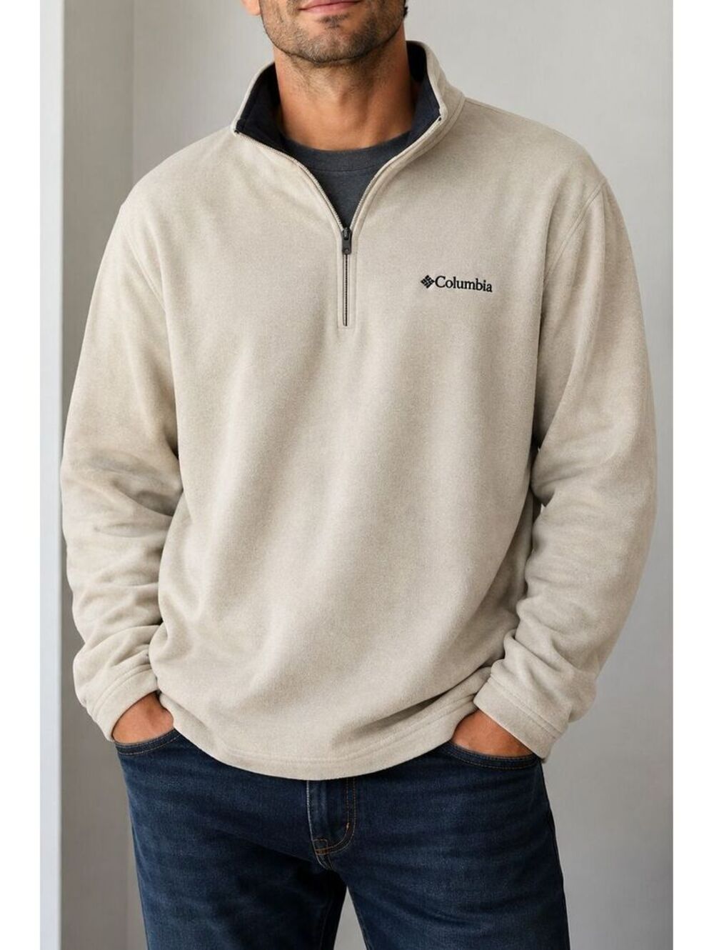 Columbia Great Hart Mountain III Half Zip Pullover Mens XL Beige Fleece 1625231